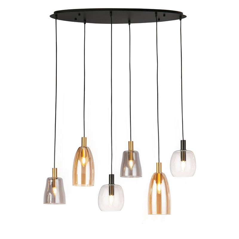 Searchlight 36463-6BK Divine 6Lt Multi-Drop Pendant - Black Metal & Coloured Glass