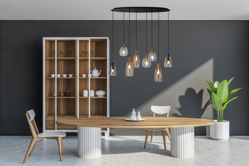 Searchlight 36463-8BK Divine 8Lt Multi-Drop Pendant - Black Metal & Coloured Glass