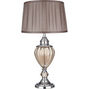 Searchlight 3721AM Greyson Table Lamp - Chrome, Amber Glass & Brown Shade