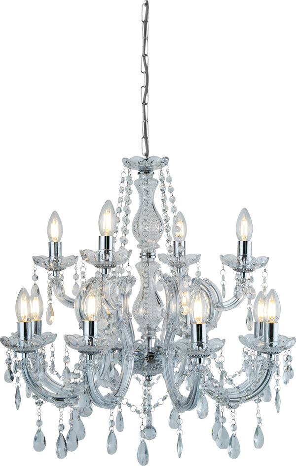 Searchlight 399-12 Marie Therese 12Lt Chandelier - Chrome Metal & Clear Crystal