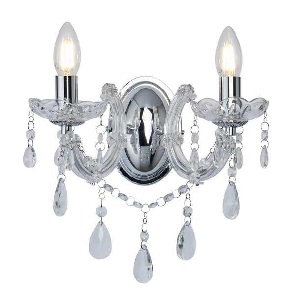 Searchlight 399-2 Marie Therese  2Lt Wall Light - Chrome Metal & Clear Crystal