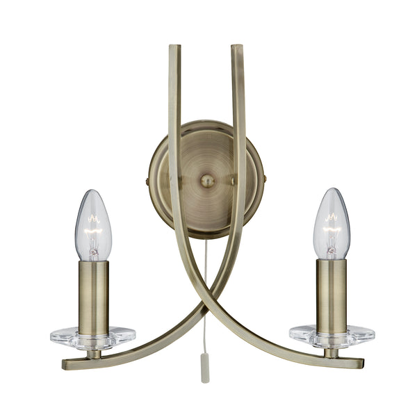 Searchlight 4162-2AB Ascona 2Lt Wall Light - Antique Brass Metal & Glass