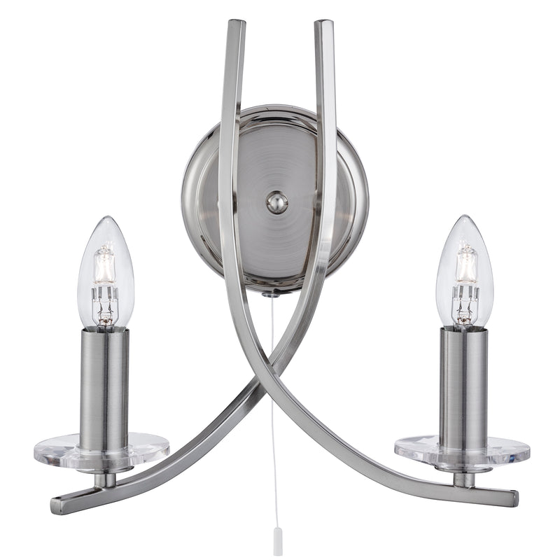 Searchlight 4162-2SS Ascona 2Lt Wall Light - Satin Silver & Clear Glass Sconces