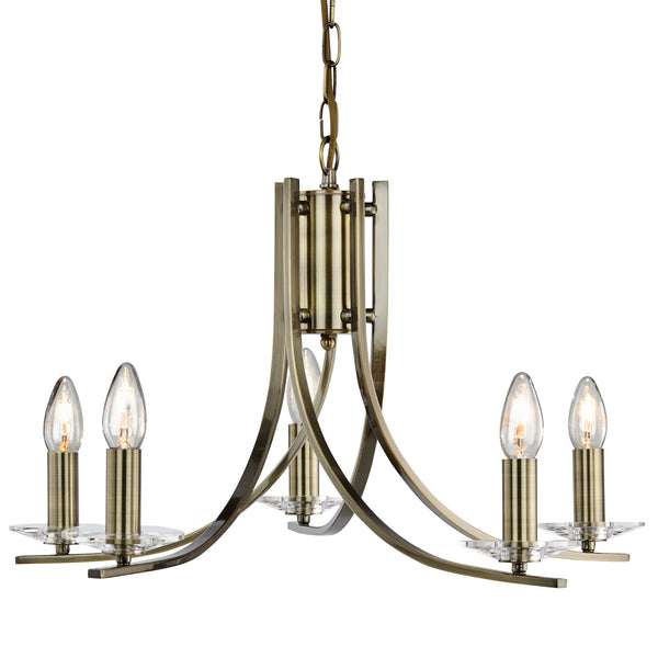 Searchlight 4165-5AB Ascona 5Lt Pendant - Antique Brass Metal & Glass