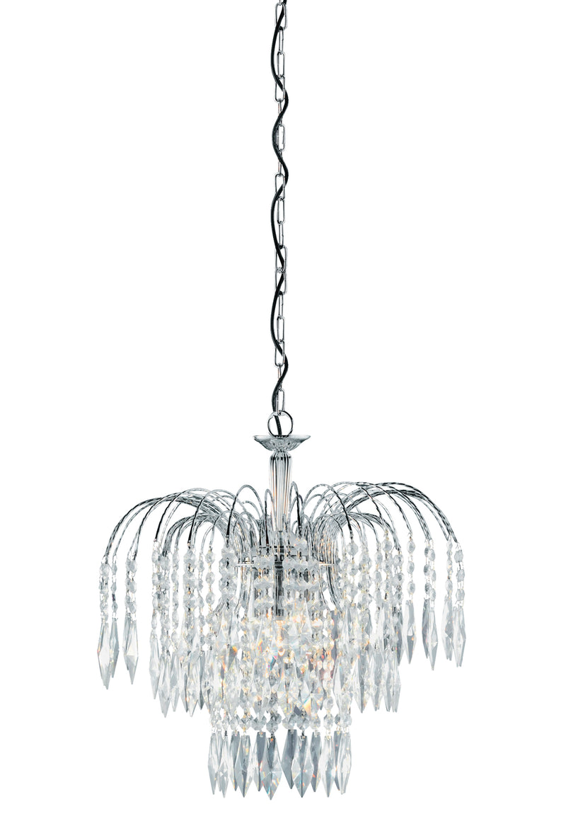 Searchlight 4173-3 Waterfall 3Lt Pendant - Chrome Metal & Crystal