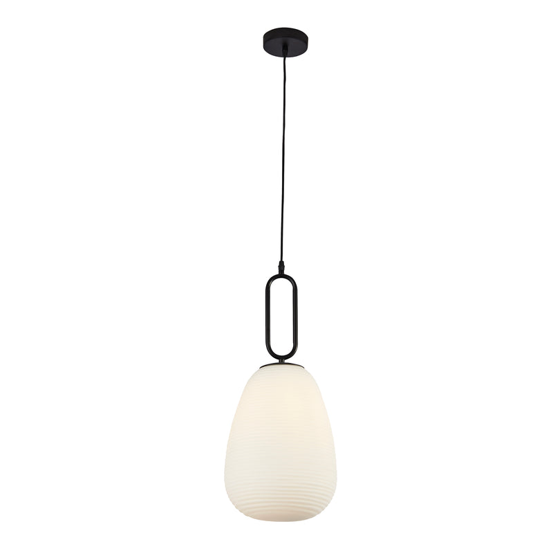 Searchlight 43581-1BK Elixir Pendant - Black Metal & Opal Ribbed Glass