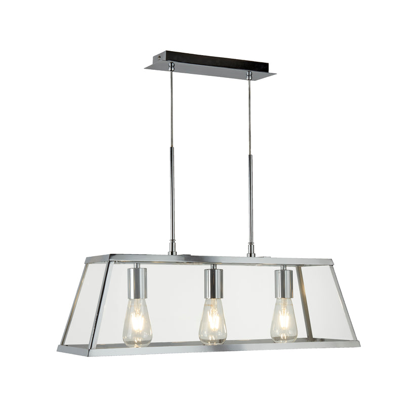 Searchlight 4613-3CC Voyager 3Lt Bar Pendant - Chrome Metal & Glass