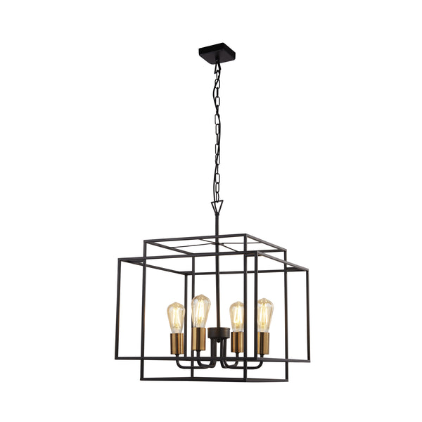Searchlight 4634BK Crate 4Lt Pendant - Black & Bronze Metal