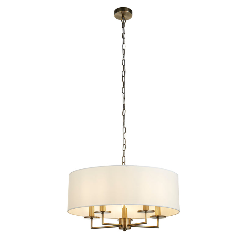 Searchlight 4785-5AB Knightsbridge 5Lt Pendant- Antique Brass & White Linen Shade