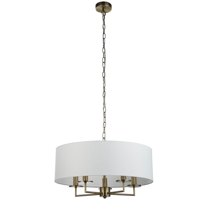 Searchlight 4785-5AB Knightsbridge 5Lt Pendant- Antique Brass & White Linen Shade