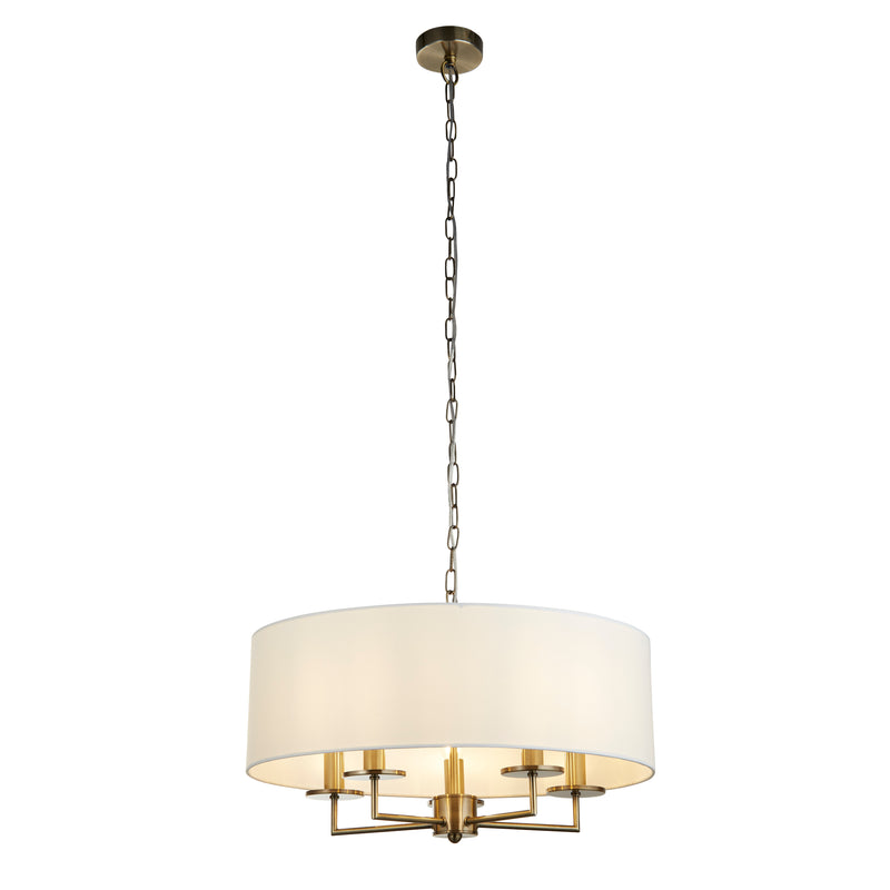 Searchlight 4785-5AB Knightsbridge 5Lt Pendant- Antique Brass & White Linen Shade
