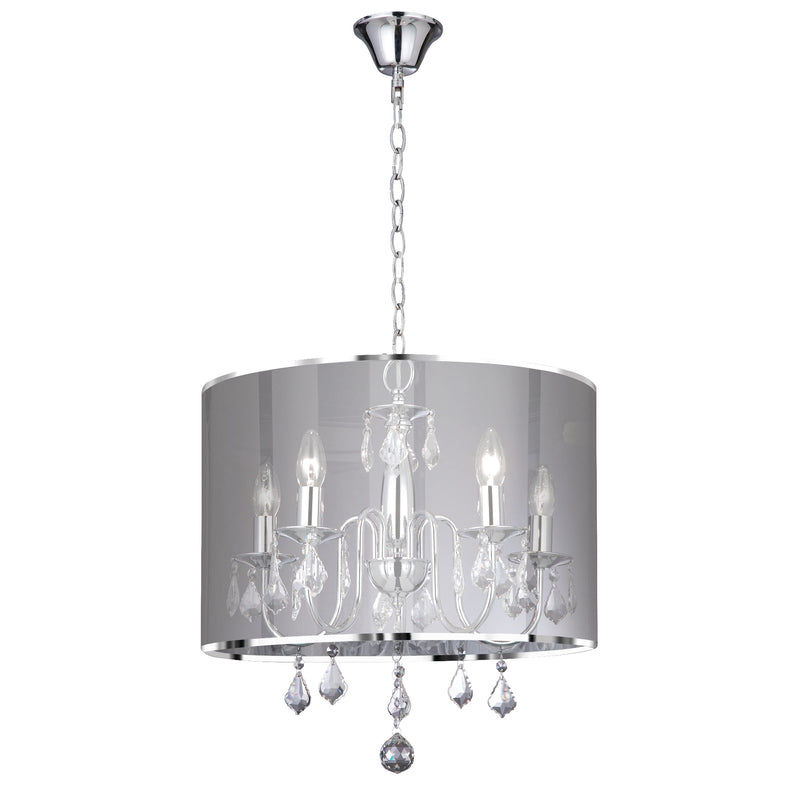 Searchlight 4805-5CC Venetian 5Lt Pendant - Chrome, Voile Shade & Crystal Glass
