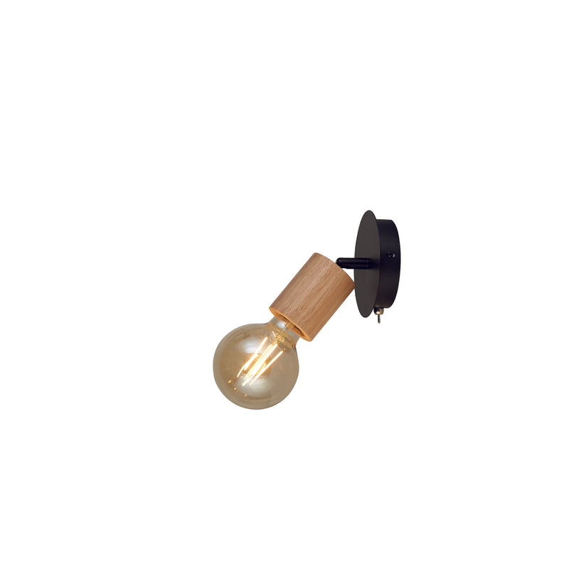 Searchlight 50211-1NA Spinny Spotlight Wall Light - Wood & Matt Black Metal