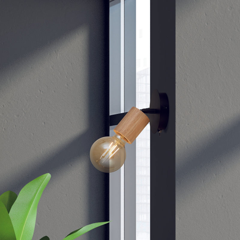 Searchlight 50211-1NA Spinny Spotlight Wall Light - Wood & Matt Black Metal