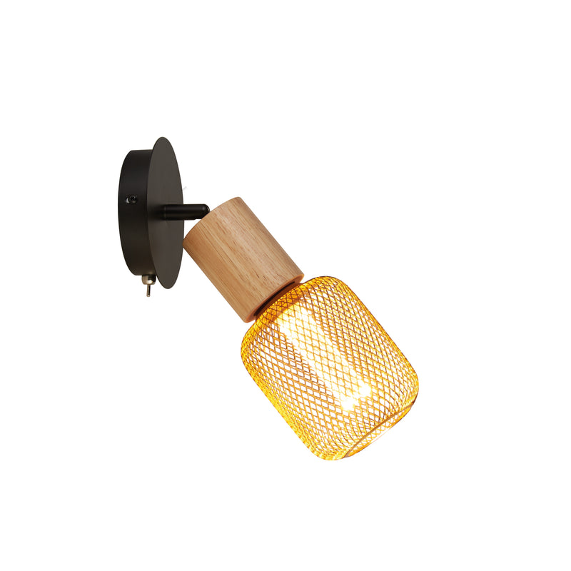 Searchlight 50211-1NA Spinny Spotlight Wall Light - Wood & Matt Black Metal
