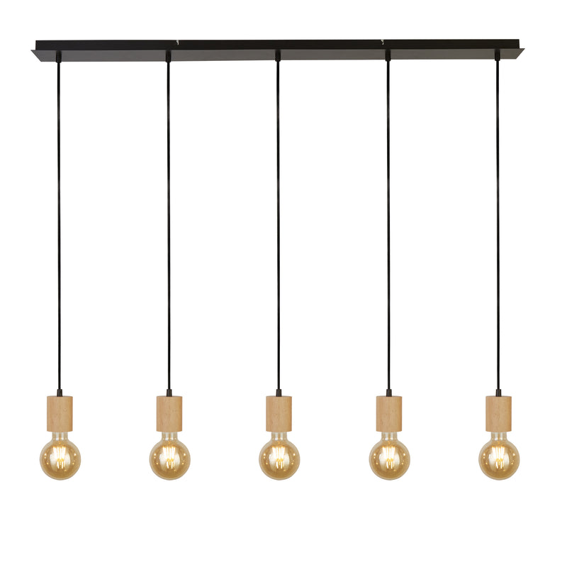 Searchlight 50212-5NA Spinny 5Lt Bar Pendant - Wood & Matt Black Metal