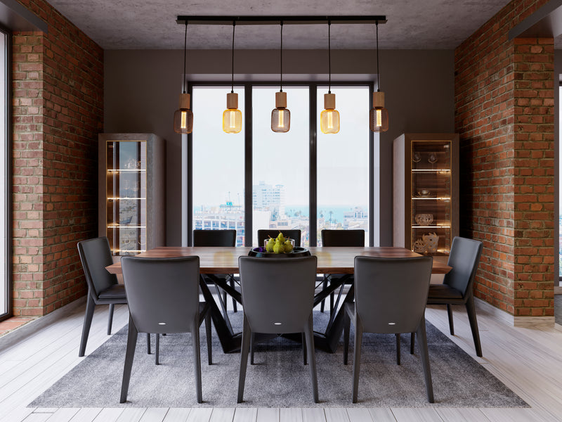 Searchlight 50212-5NA Spinny 5Lt Bar Pendant - Wood & Matt Black Metal