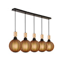 Searchlight 50212-5NA Spinny 5Lt Bar Pendant - Wood & Matt Black Metal