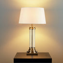 Searchlight 5141AB Pedestal Table Lamp - Antique Brass, Glass & Cream Fabric