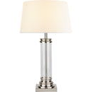 Searchlight 5141SS Pedestal Table Lamp - Satin Silver, Glass & Cream Fabric