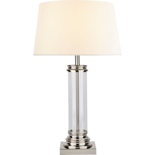 Searchlight 5141SS Pedestal Table Lamp - Satin Silver, Glass & Cream Fabric