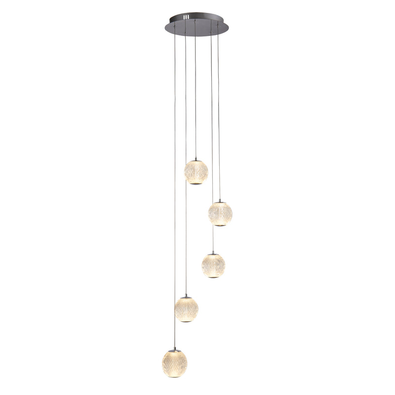 Searchlight 51481-5CC Allure 5Lt Multi-Drop Pendant - Chrome Metal & Clear Acrylic