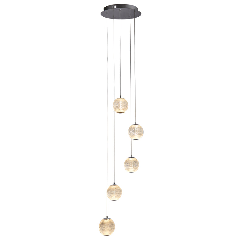 Searchlight 51481-5CC Allure 5Lt Multi-Drop Pendant - Chrome Metal & Clear Acrylic