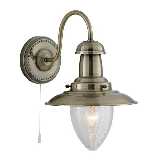 Searchlight 5331-1AB Fisherman II Wall Light - Antique Brass & Clear Seeded Glass
