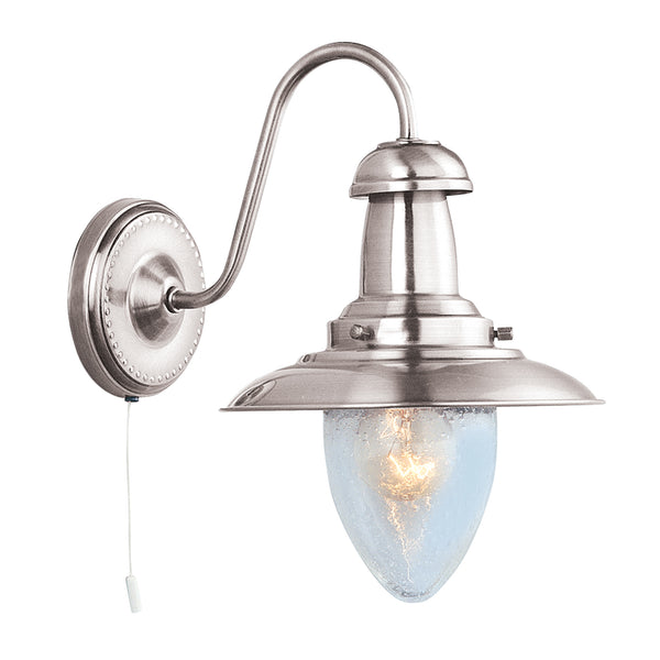 Searchlight 5331-1SS Fisherman II Wall Light - Satin Silver & Clear Seeded Glass