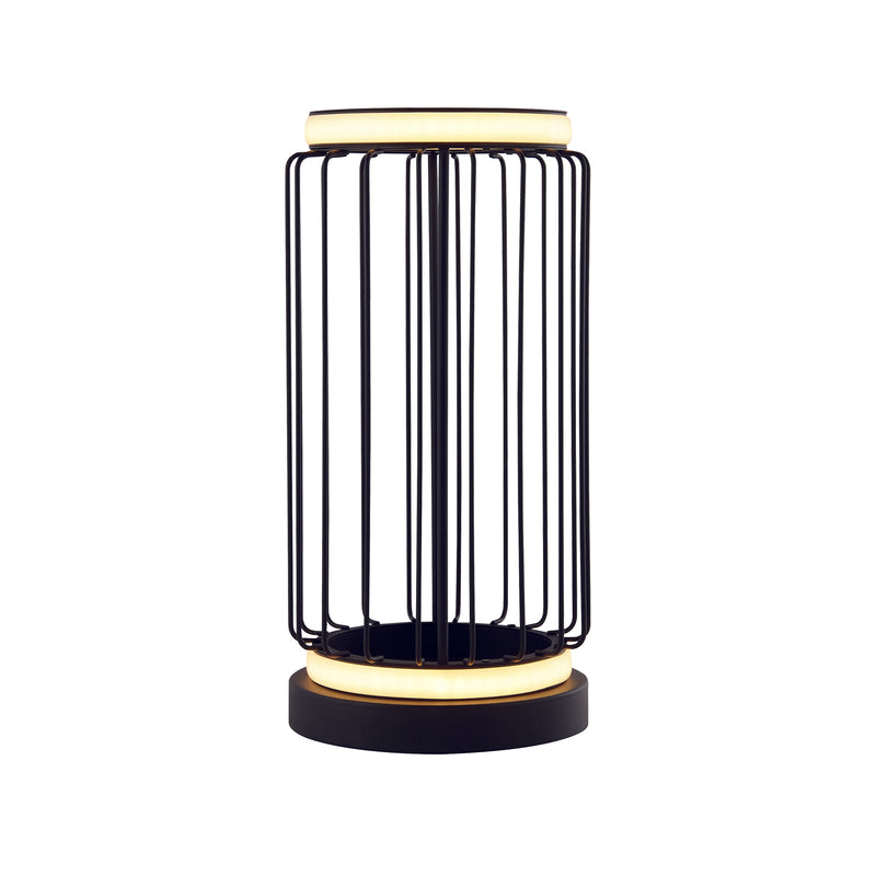 Searchlight 54210-1BK Circolo Cage Table Lamp - Black Metal & White Silicon