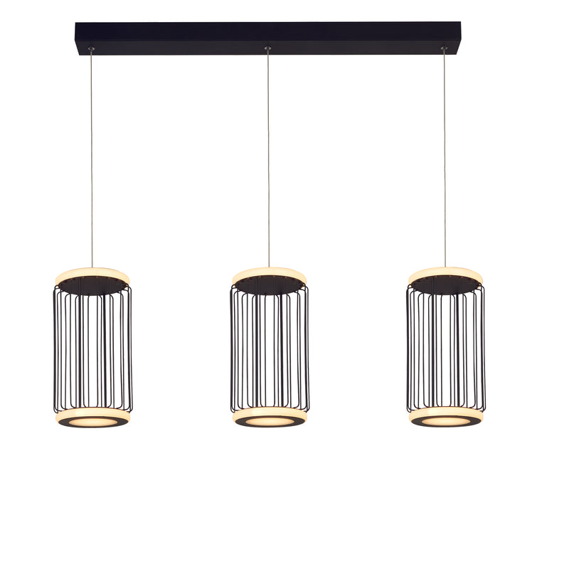 Searchlight 54212-3BK Circolo 3Lt Cage Bar Pendant - Black Metal & White Silicon