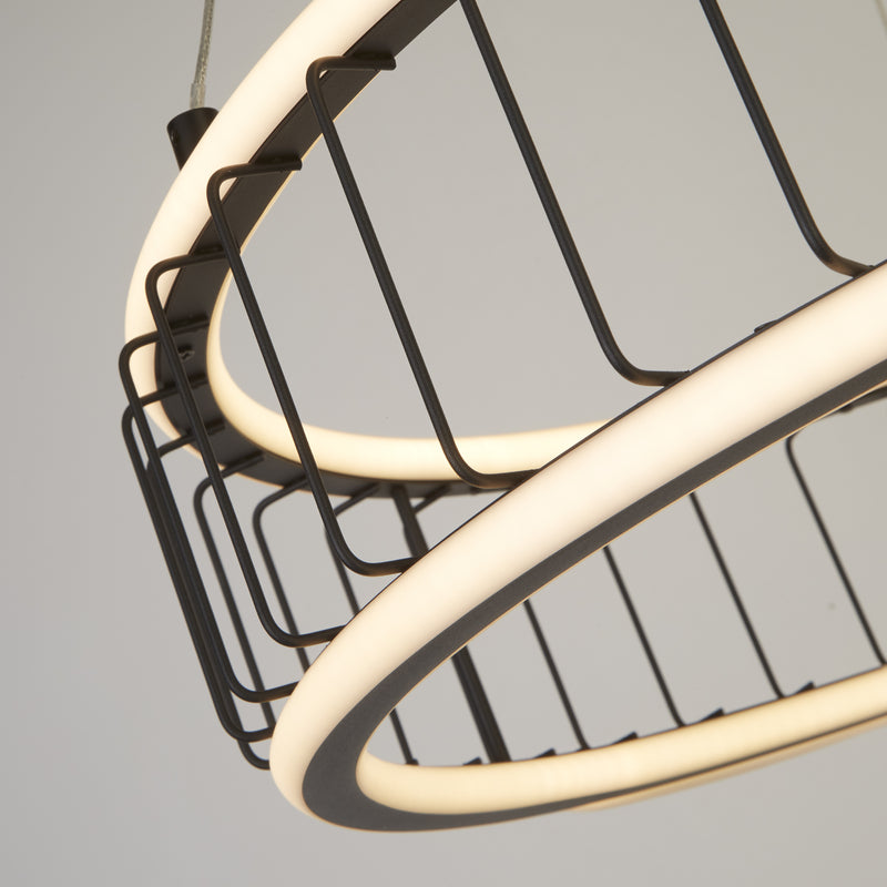 Searchlight 54214-1BK Circolo Cage Drum Pendant - Black Metal & White Silicon