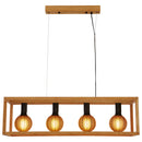 Searchlight 54741-4NA Square  4Lt Pendant  - Natural Wood & Black Metal