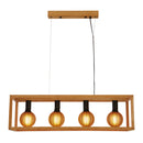 Searchlight 54741-4NA Square  4Lt Pendant  - Natural Wood & Black Metal