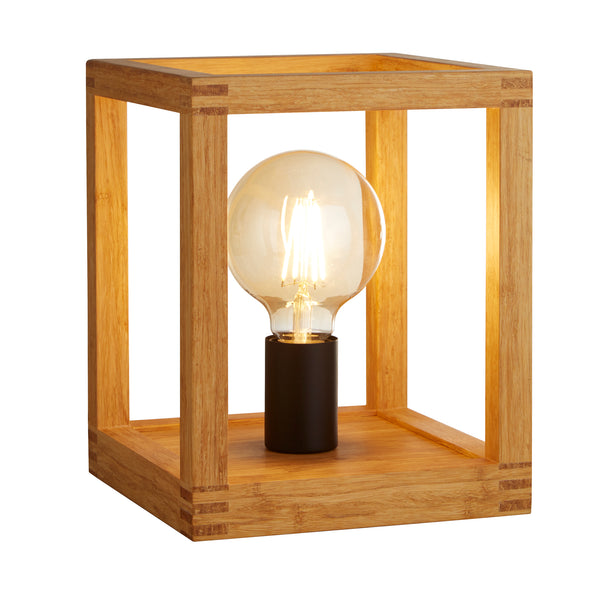 Searchlight 54742-1NA Square  Table Lamp  - Natural Wood & Black Metal