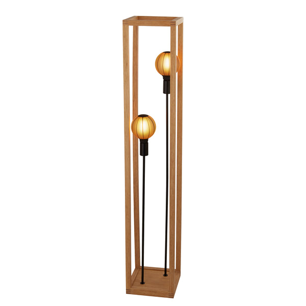 Searchlight 54742-2NA Square 2Lt Floor Lamp - Natural Wood & Black Metal