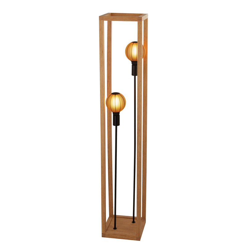 Searchlight 54742-2NA Square 2Lt Floor Lamp - Natural Wood & Black Metal
