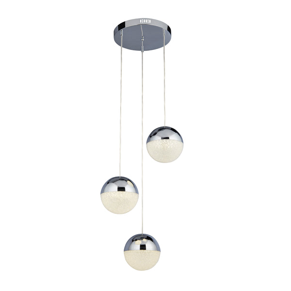 Searchlight 5842-3CC Marbles 3Lt Multi-Drop Pendant -  Chrome, Crushed Ice Shade