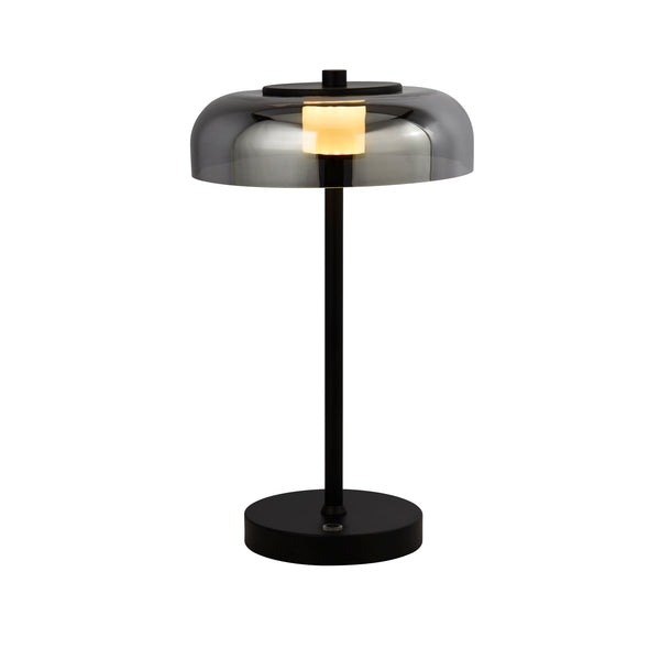 Searchlight 59801-1SM Frisbee Table Lamp  - Black Metal & Smoked Glass