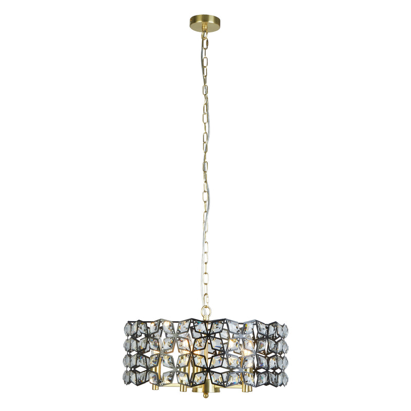Searchlight 59811-5BSB Iris 5Lt Pendant - Black Metal, Crystal & Brass - Searchlight - Falcon Electrical UK