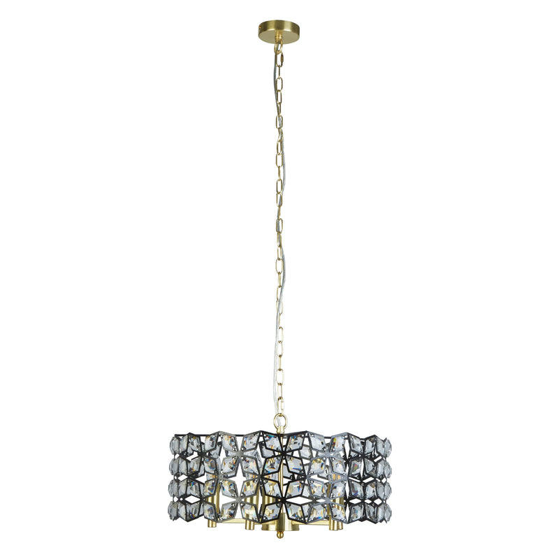 Searchlight 59811-5BSB Iris 5Lt Pendant - Black Metal, Crystal & Brass - Searchlight - Falcon Electrical UK