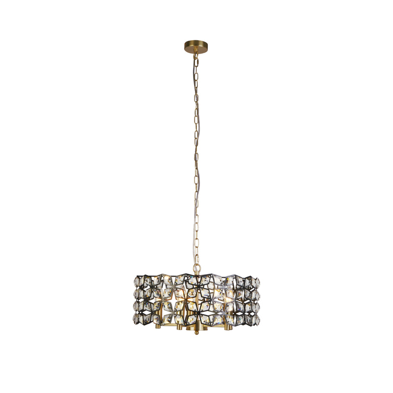Searchlight 59811-5BSB Iris 5Lt Pendant - Black Metal, Crystal & Brass - Searchlight - Falcon Electrical UK