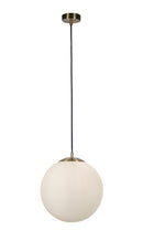 Searchlight 6077 Atom Pendant - Satin Silver & Opal Glass