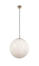 Searchlight 6099SB Atom II Pendant - Satin Brass & Opal Glass - Searchlight - Falcon Electrical UK