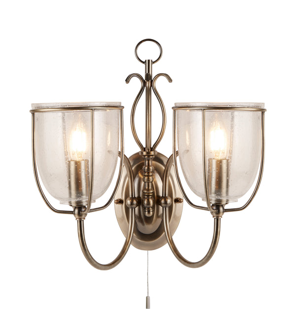 Searchlight 6352-2AB Silhouette 2Lt Wall Light - Antique Brass & Seeded Glass
