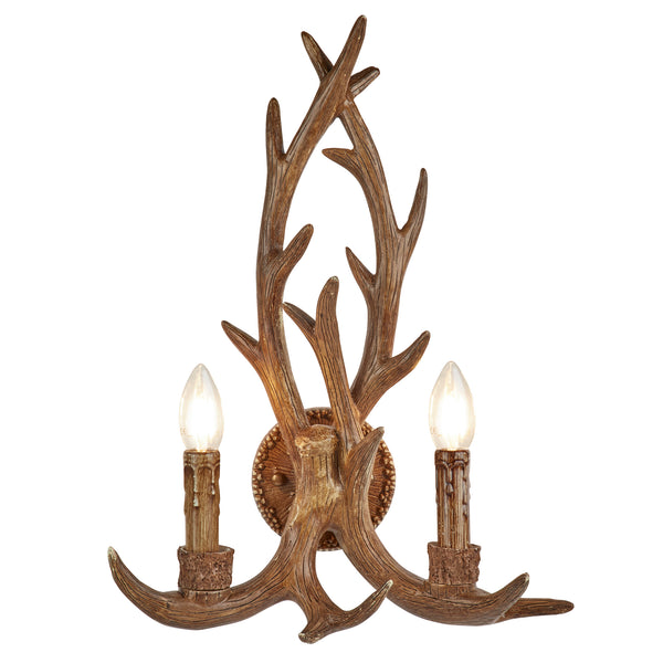 Searchlight 6412-2BR Stag 2Lt Wall Light - Brown Resin