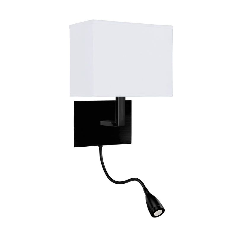 Searchlight 6519BK Hotel Wall Light - Matt Black Metal & White Fabric Shade