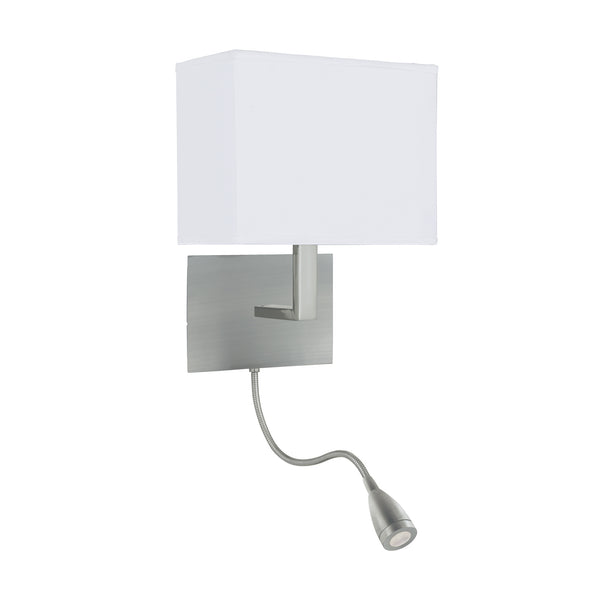 Searchlight 6519SS Hotel Wall Light with LED Reading Light - Satin Silver Metal