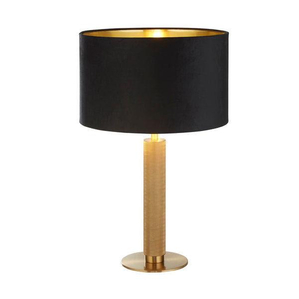 Searchlight 65721BK London Table Lamp - Knurled Brass & Black Velvet Shade - Searchlight - Falcon Electrical UK