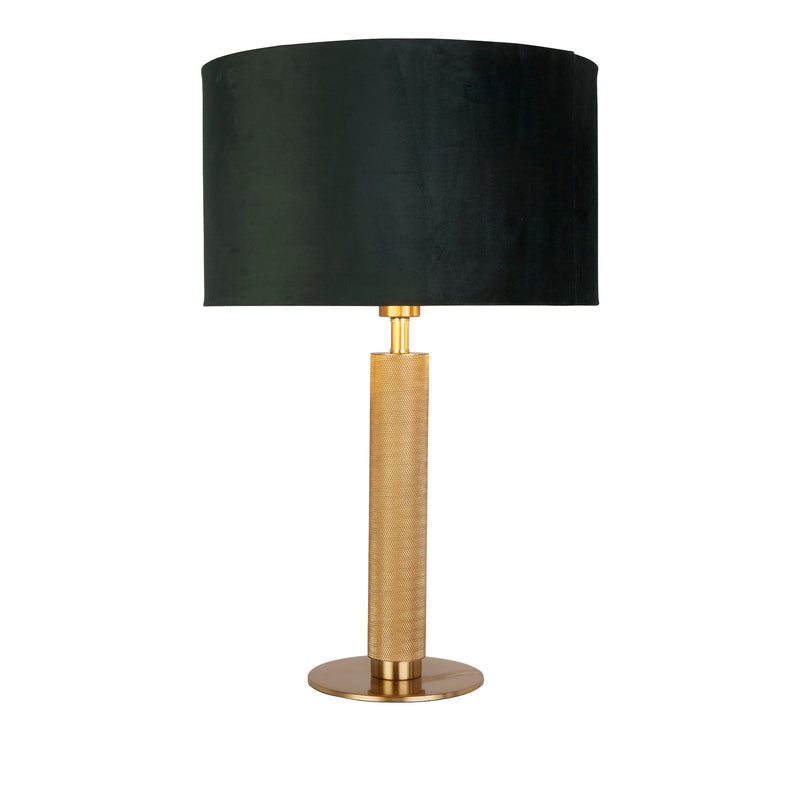Searchlight 65721GR London Table Lamp - Knurled Brass & Green Velvet Shade